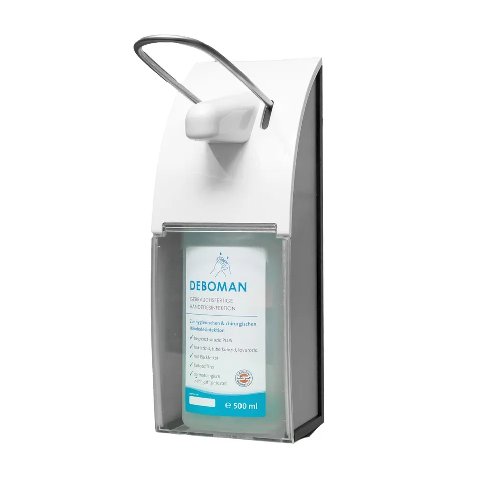 hygienespender-500-ml-armhebelspender-edelstahl-wei-desinfektionsspender image 1